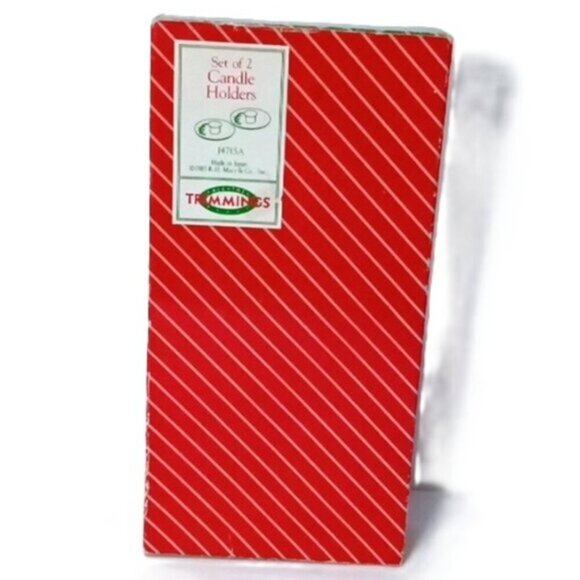 Vintage Macys Christmas Holly Berry Candle Holders Made in Japan 1984 Gift Box - Picture 3 of 7